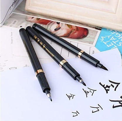 Maxmartt 3 Pcs Ink Pen Artist 3 Size Calligraphy Pen for Writing Drawing Chinese Japanese Calligraphy Shodo Brush Ink Pen Fineliner Pens Calligraphy Set for Beginners