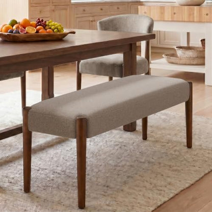 Usaint 42" End of Bed Bench with Wood Legs, Brown with Walnut Leg | Modern Upholstered Bedroom Bench with Rubberwood Legs, Entryway Bench with Cushion, Dining Bench for Living Room, Bedroom - color: Brown With Walnut Leg