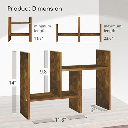 Jerry & Maggie Desktop Organizer Office Storage Rack Adjustable Wood Display Shelf Free Style Double H, Multi-Functional Mini Bookshelf for Desk Natural Stand (Natural Wood Tone) - color: Natural Wood Tone