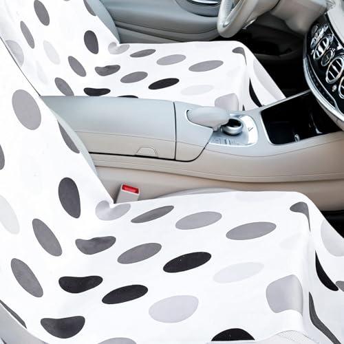 Hahafelt 2 Pack Car Seat Towel Cover with Storage Bag, Black and Gray Dots | 63 x 32 in Car Towel Seat Cover Non Slip Waterproof, Gym Workout Swimming Running, Machine Washable Sweat Absorbent Protector - style: Black and Gray Dots
