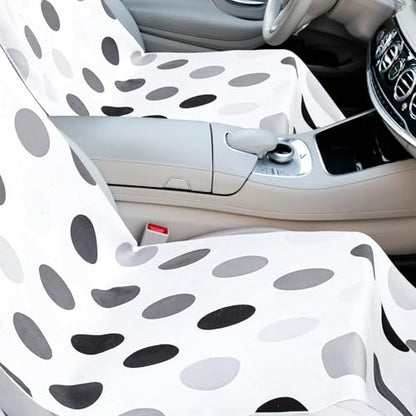 Hahafelt 2 Pack Car Seat Towel Cover with Storage Bag, Black and Gray Dots | 63 x 32 in Car Towel Seat Cover Non Slip Waterproof, Gym Workout Swimming Running, Machine Washable Sweat Absorbent Protector - style: Black and Gray Dots