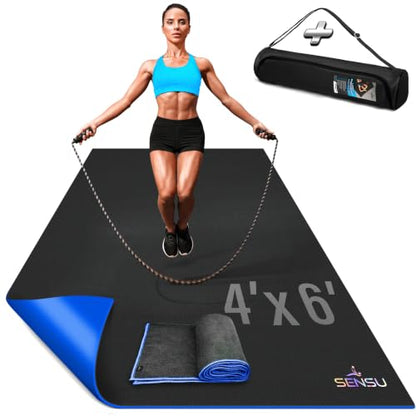 Sensu Large Exercise Mat – Extra Thick Non-Slip Workout Mat for Home Gym, Durable Shoe-Friendly Fitness Mat for Strength Training, Stretching, Cardio, and Balance Workouts (Multiple Sizes) - size: 6' x 4' x 8.5mm