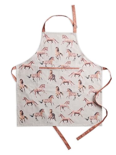 Maison d' Hermine Aprons for women with Pocket 100% Cotton (27.50"x31.50") | Adjustable Neck Strap & long ties Apron Men Chef Wedding Cooking Gardening Server Maid - color: 030 - Free Horse