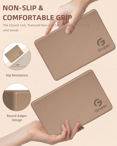 Gruper Yoga Blocks 2 Pack, 9"x6"x3" Exercise Blocks High-Density EVA Foam Blocks with Soft Non-Slip Surface, Lightweight Yoga Props for Yoga Pilates Meditation & Stretching - color: Brown