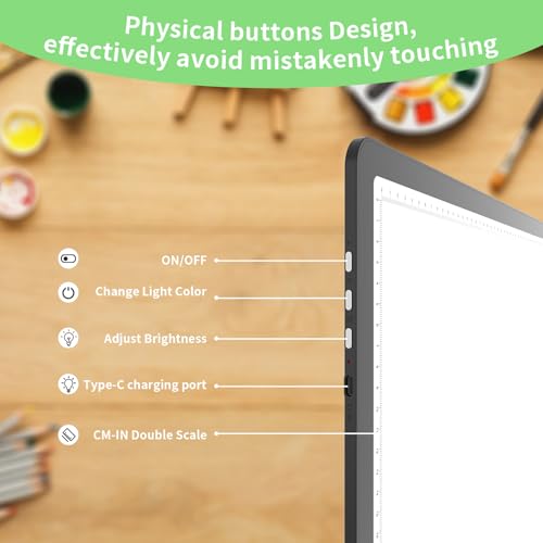 KOBAIBAN Rechargeable A3 Light Board for Diamond Painting, 4000mAh Diamond Art Light Pad with Physical Buttons, 6-Level/Stepless Dimming, Magnetic Light Board for Tracing, Drawing & Weeding Vinyl - size: A3