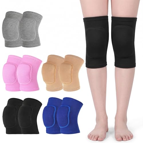 5 Pairs Dance Knee Pads for Women Protective Non-Slip Cushion for Yoga Cheerleading Pole Floor Volleyball Exercise, Black Pink Blue Gray Nude, Size M