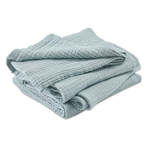 EMME Muslin Blankets for Adults, Cotton Large Throw Blanket 4-Layer, Couch Breathable Gauze Soft Lightweight Bed Blankets, Two-Tone Weave Design, Pre-Washed Softer Touch (Heather Teal, 50"x70") - color: 02 - Teal, size: Large Throw (50" X 70")