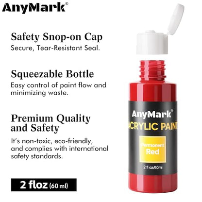 AnyMark Acrylic Paint, 36 Classic Colors Acrylic Paint Set with 12 Brushes | Art Kit Painting Supplies for Adults Canvas, Rock, Wood and Fabric, 2 fl oz/60ml Bottles - color: Classic