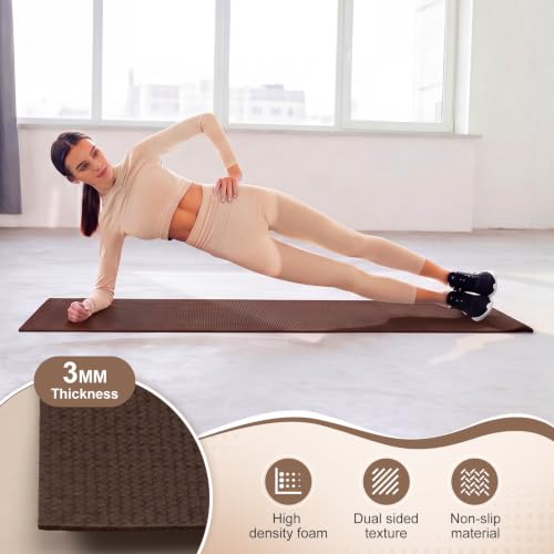 Funtery 3 mm Thin Yoga Mats Bulk, 68 x 24 Inches Lightweight PVC Exercise Mats Non Slip Workout Fitness Pads for Yoga Pilates Stretching Classes Gym Home Studio - color: Chocolate Brown