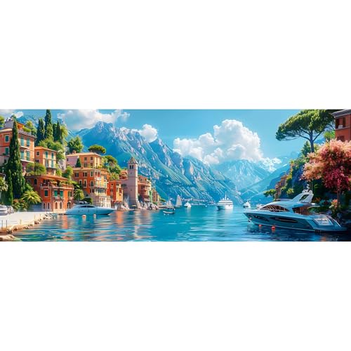 Reofrey Large Diamond Art Kits for Adults Lake Como, 12x31.5 inch Full Drill Round Rhinestone Big Diamond Painting Kit Landscape, DIY Cross Stitch Embroidery Canvas for Crafts Home Wall Decor - color: Lake Como