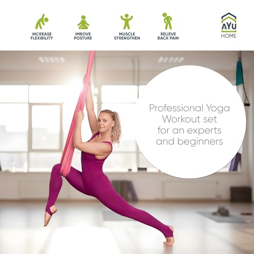 AyuHome Aerial Silks Yoga Swing Aerial Hammock Kit for Home - color: Aerial silk - Pink New