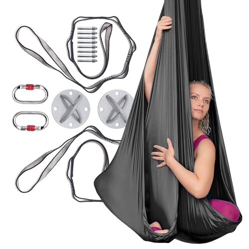 AyuHome Aerial Silks Yoga Swing Aerial Hammock Kit for Home - color: Aerial silk - Black
