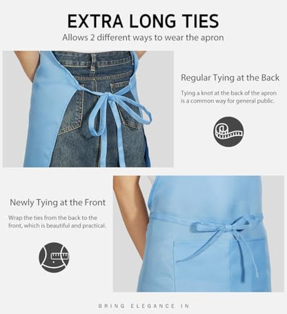 Syntus Apron for Men Women, Adjustable Cooking Kitchen Apron with 2 Pockets | Machine Washable, Firm Stitching, Stain Resistance, Long Tie Straps, 2 Pockets, Versatility, Unisex Use, Gift, BBQ - color: Blue Light, style: 2 Polyester