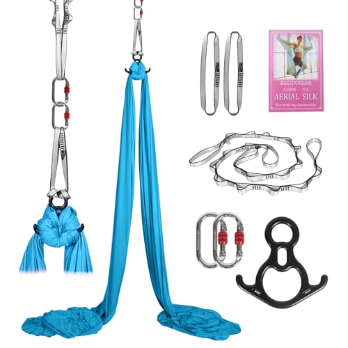 Aerial Silks Kit & Aerial Yoga Hammock - 11Yd Premium Fabric with Hardware | Easy Setup for Flying Yoga, Aerial Swing & Fitness - Supports Up to 14ft Rigging(Navy) - color: Light Blue
