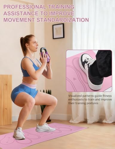 Squat Mat with Foot Position,Large Squat Target Pad 30'' X 13.8'',4mm Thickness Squat Mat Foot Positioning, Exercise Mat for Squats, Leg and Abdominal Workouts - color: Pink