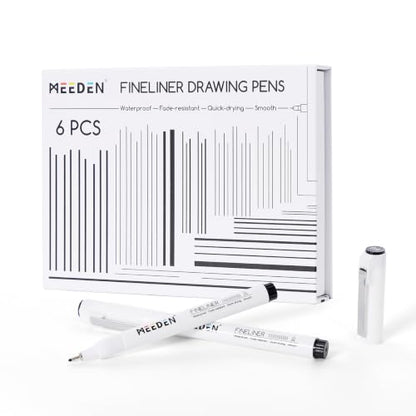 MEEDEN Micro Fineliner Drawing Pens: 0.9mm Needle Nib, 6 Pack, Black Ink | Waterproof archival ink for bold outlining, comic panels, lettering, manga, illustration, and strong line contrast - style: 0.9mm Needle Nib