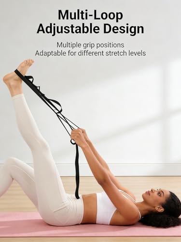 Stretching Strap Yoga Strap for Workout or Home, Exercise, Pilates and Gymnastics, 10 Loops Non-Elastic Stretch Bands with Aesthetic Packaging for Women & Men(Black)