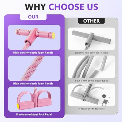 Pedal Resistance Band with Handle, 6-Tube Natural Rubber Exercise Bands - color: Pink