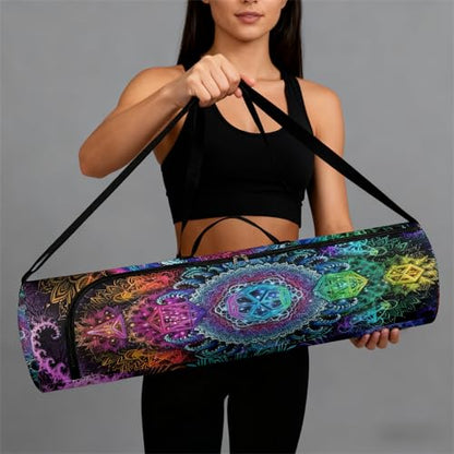 Spacious Extra Large Storage Yoga Mat Bag | Huge Capacity Mandala Gym Tote - Waterproof Wear-Resistant Carrier Strap Pilates - color: Neon Star Night