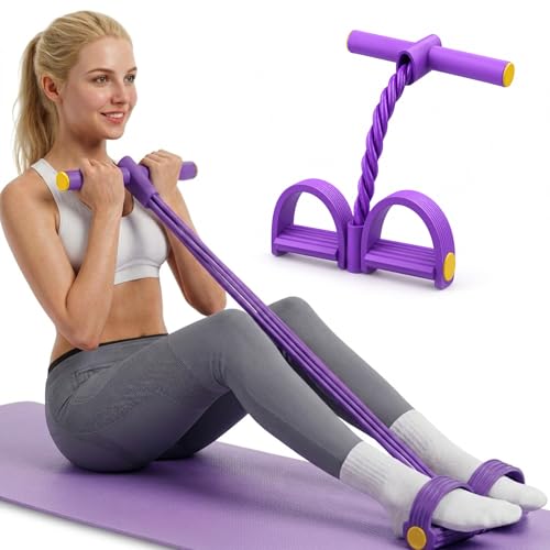 Pedal Resistance Bands with Handles, Elastic Bands for Exercise | Elastic Fitness Bands for Home Workout, Multifunction Exercise Equipment for Abdomen, Waist, Arms and Legs - color: Purple