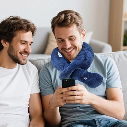 Wireless Travel Pillow,Vibration Neck Pillow,Airplane Massage Pillow - color: Blue