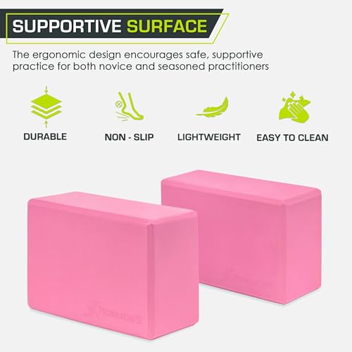 ProsourceFit Foam Yoga Blocks, High Density EVA Yoga Bricks 4”x 6” x 9” (Set of 2) - color: Pink