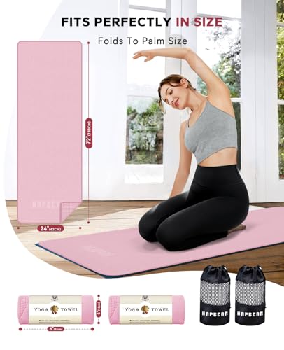 HAPBEAR 2 Pack Non Slip Yoga Mat Towel with Grip Dots, 72" x 24" Hot Yoga Towel - Super Absorbent Microfiber Yoga Towel for Hot Yoga, Bikram, Pilates and Gym Workout - Pink - color: Pink (2 Pack)