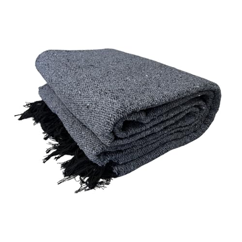 Open Road Goods Solid Color Mexican Yoga Blanket – Large Handwoven Throw for Yoga, Beach, Camping or Home – Soft and Durable Cotton Blend - color: Charcoal Blanket