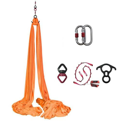 Durable Aerial Silks Starter Kit with 11-Yard Yoga Hammock & Hardware | Aerial Swing for Acrobatic Flying Yoga & All Levels, Aerial Rigging Point up to 14ft, Durable, Safe - color: Orange