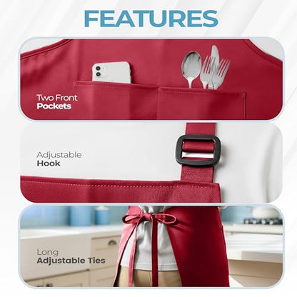 Utopia Kitchen 4 Pack Bib Apron Adjustable with 2 Pockets, Water and Oil Resistant, Cooking Kitchen Chef Apron for Women Men - color: Red