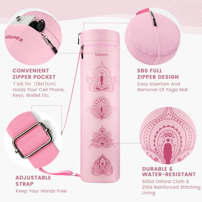 Gonex Yoga Mat Bag, Full-Zip Mat Carrier | 600D Oxford Fabric, Wet Pocket, Front Zip Pocket, Adjustable Strap, Fits Mats up to 26" - color: Pink