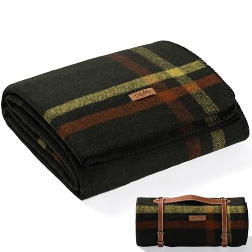 Molithe 100% Wool Blanket, 62" x 86", Warm, Thick, Washable, Military | Great for Camping, Outdoors, Sporting Events, Survival Kits Chic Verde - color: Chic Verde, size: Large