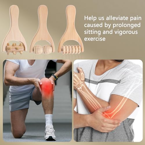 Abeillo 3Pcs Wood Therapy Massage Tools Wooden Massage Rollers, Hand Massage Tools Manual Muscle Roller Stick for Relaxes Thigh, Leg, Hands Full Body Muscle Men Women - style: Style B
