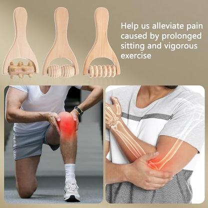 Abeillo 3Pcs Wood Therapy Massage Tools Wooden Massage Rollers, Hand Massage Tools Manual Muscle Roller Stick for Relaxes Thigh, Leg, Hands Full Body Muscle Men Women - style: Style B