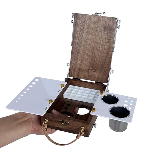 Tabletop Easel Box with Watercolor Palette Empty, Portable Travel Easel for Painting with Storage, Multifunctional Wooden Watercolor Easel Case Plein Air Painting for Adults Artists