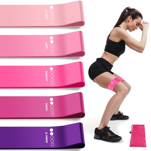 Resistance Bands for Working Out, Exercise Bands Resistance Bands Set with 5 Resistance Levels, Multi-Colored Workout Bands for Indoor & Outdoor Fitness, Leg Strength Training, Yoga - color: Pink
