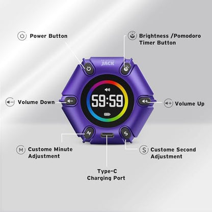 Flip Pomodoro Timer with 3/5/10/25/30/60min, Mute &Vibration &Sound Alarm - color: Purple