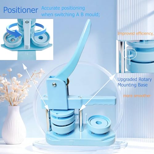 Button Maker Machine, Button Pin Maker (3rd Gen) Installation-Free DIY, Button Press Machine Kit with Free Button Parts&Circle Cutter&Wrench Gadget (Light Blue, 58mm（2.25in）) - color: Light Blue