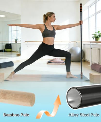Queension 5ft Adjustable Yoga Stick with Non-Slip Foam Sleeveds for Balance - color: Black