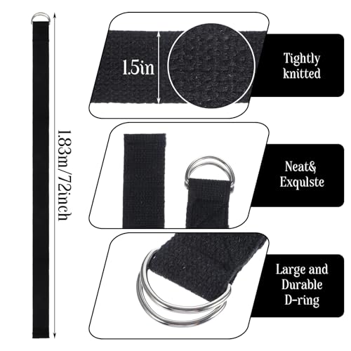 12 Pack Yoga Straps for Stretching, 6 Ft Black Exercise Bands with Adjustable D Ring Buckles for Pilates, Gym Fitness, Flexibility Training, Men Women