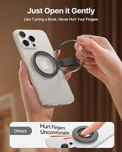 andobil [2026 Unrivaled Stability] Magnetic Phone Grip Holder for MagSafe | Stronger 2-Sided Magnetic Phone Ring Kickstand w/ Silicone Loop MagSafe Accessories for iPhone 17 Pro Max Air 16/15/14/13/12 - color: Space Grey