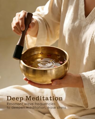Hihealer Singing Bowl, Authentic Tibetan Sound Bowl for Yoga - color: 5" Blue