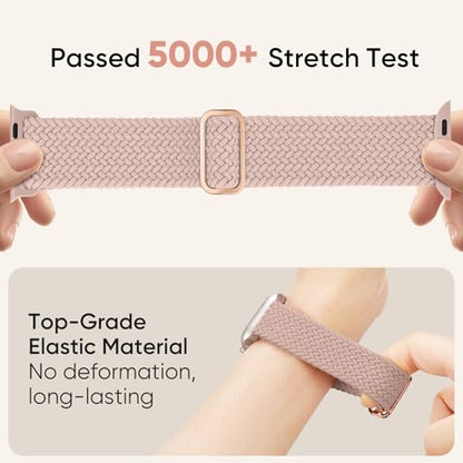 Braided Stretchy Nylon Band Compatible for Apple Watch Bands Women Men - color: Pink, size: 44mm/45mm/46mm/49mm