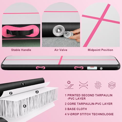 Inflatable Gymnastics Mat Air Tumble Track Tumbling Mats with Pump - color: Pink Black, size: 10ft*5ft*6inch(3m*1.5m*15cm)