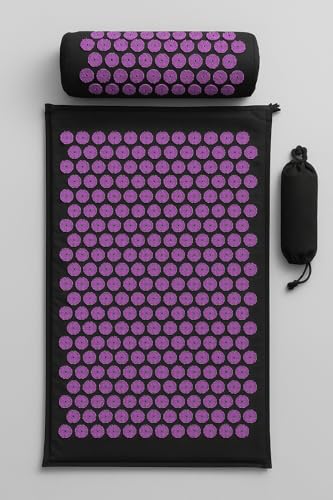 Acupressure Yoga Mat & Pillow Set– Back, Neck & Sciatic Nerve Pain Relief, Muscle Relaxation, Stress Relief – Acupuncture Mat – Ideal Gift for Women (Purple) - color: Purple