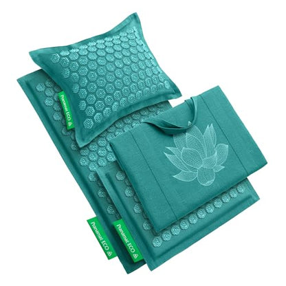 Pranamat Acupressure Large & Small Mat with Pillow and Bag Set, Premium Acupressure Therapy for Pain Relief and Relaxation, Handcrafted in Europe with Sustainable and Natural Materials (Azur) - color: Azur