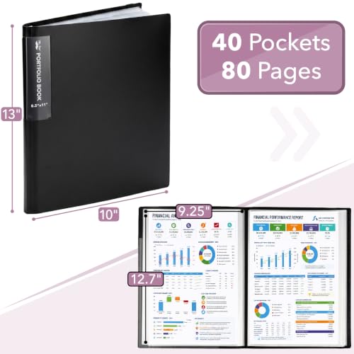 Mr. Pen- Art Portfolio Folder, 12.7"x9.25" Inner Sheet Size, 40 Pocket | Large Display Folder with Clear Sheet Protectors for Artwork, Music Sheets, Documents, Presentations & Organization