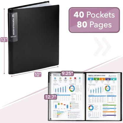 Mr. Pen- Art Portfolio Folder, 12.7"x9.25" Inner Sheet Size, 40 Pocket | Large Display Folder with Clear Sheet Protectors for Artwork, Music Sheets, Documents, Presentations & Organization