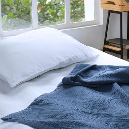 Salt Earth 100% Cotton Gauze 55"X75" Twin 4 Layered Blanket- Navy Blue | Premium Muslin Blanket for Couch,Bed,Living,Summer Lightweight, All Seasons Blankets & Throws, Boho,Travel & Skin Friendly - color: Navy Blue, size: 55"X75" Twin