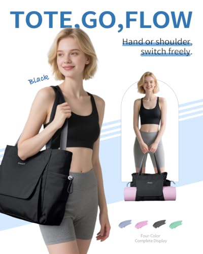 sportsnew Yoga Mat Bag Waterproof Tote Gym Bag Mat Carrier W/Wet Pocket | hook-and-loop mat holder 5s quick access, 40oz handled bottle pocket, wet bag, lightweight waterproof, drawstring pockets,19L - color: Black